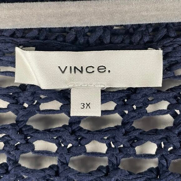 VINCE Crochet Cardigan Sweater Womens 3X Navy Blue Organic Cotton Button Front - Picture 7 of 16